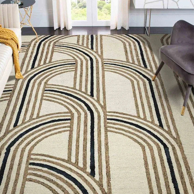 Coral Reef Wool & Viscose Striped Hand Tufted Rug Carpet