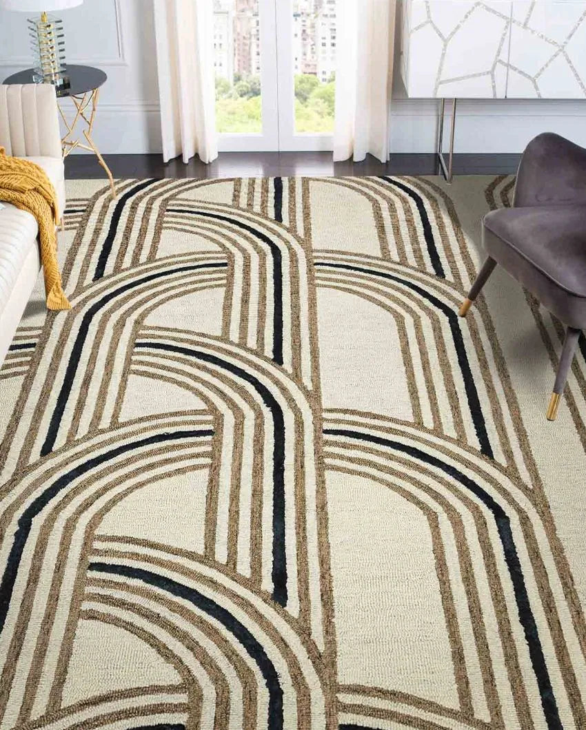 Coral Reef Wool & Viscose Striped Hand Tufted Rug Carpet