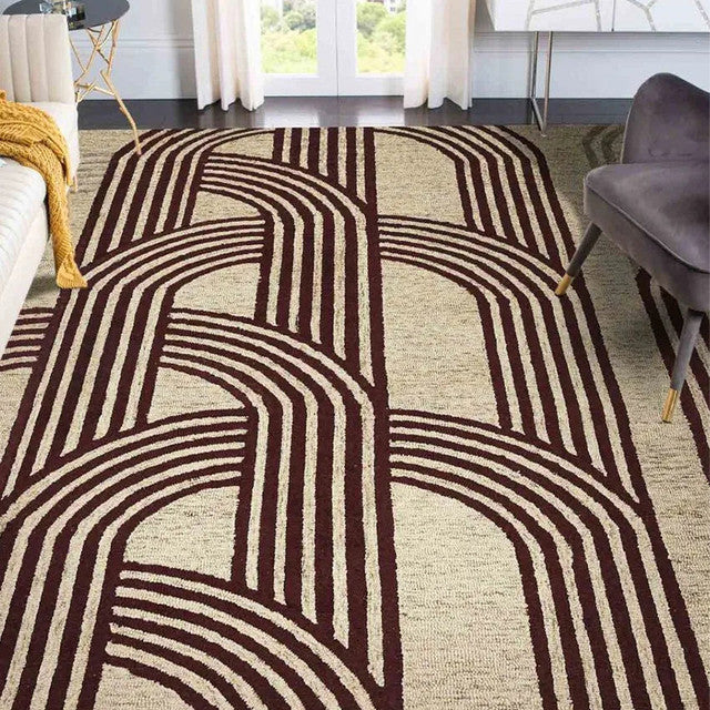 Red Robin Wool & Viscose Striped Hand Tufted Rug Carpet