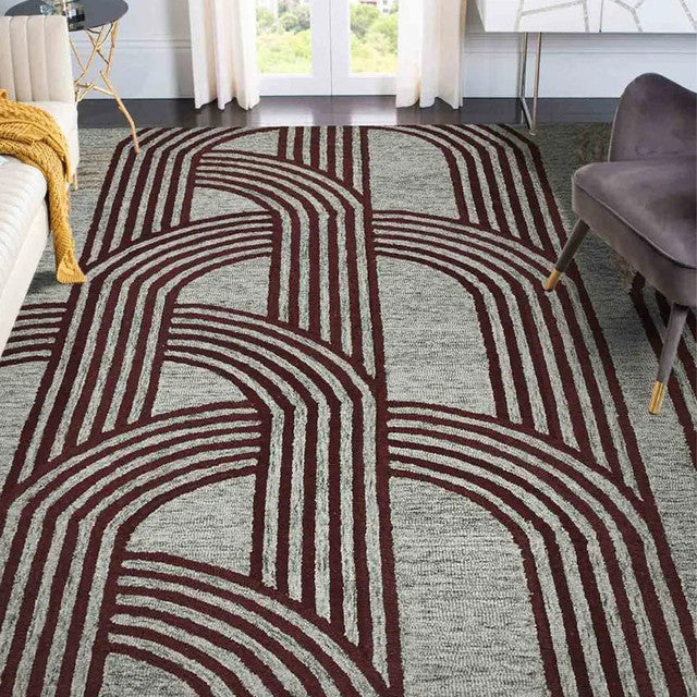 Graphite Wool & Viscose Striped Hand Tufted Rug Carpet