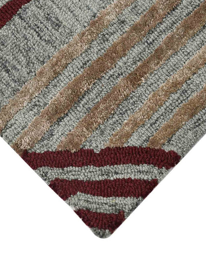 Graphite Wool & Viscose Striped Hand Tufted Rug Carpet