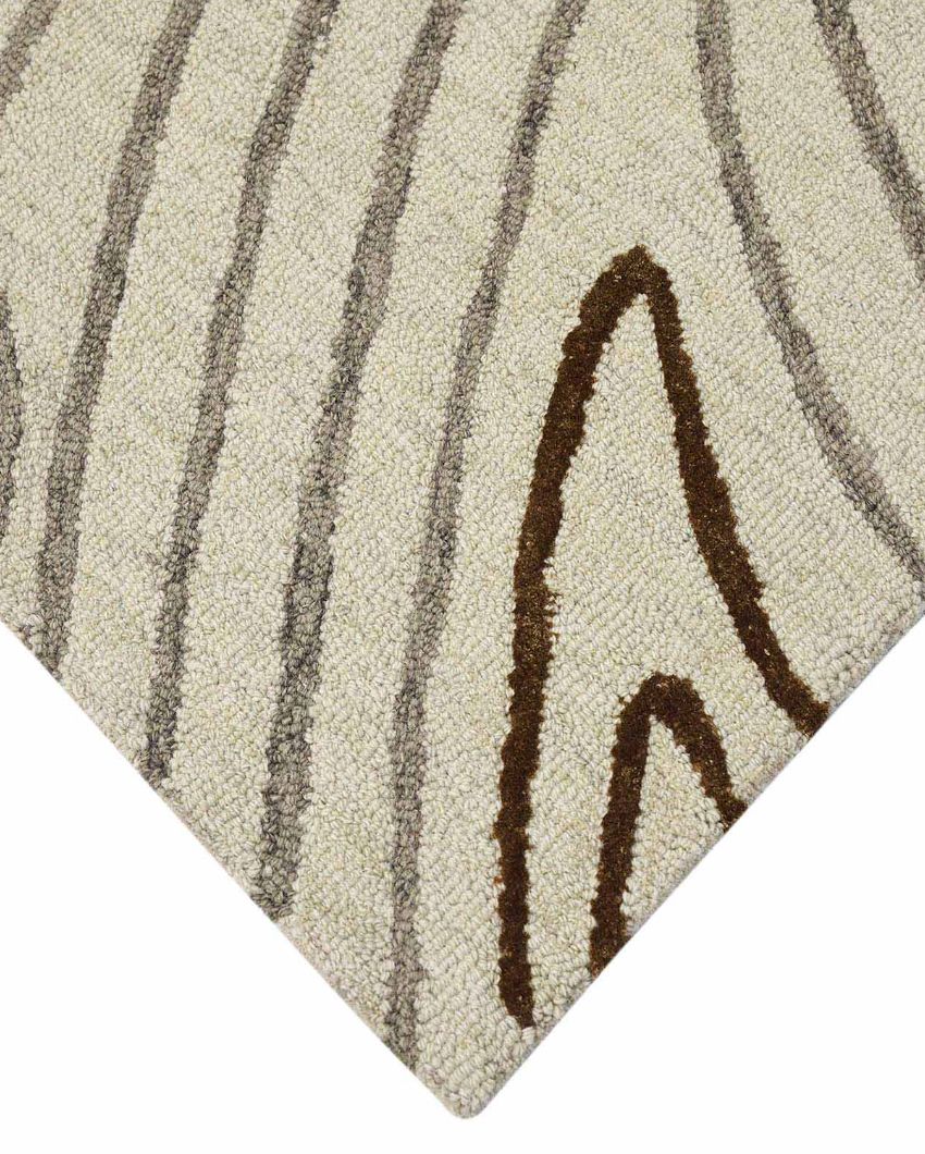 Ivory Wool & Viscose Striped Pattern Hand Tufted Rug Carpet