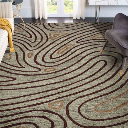 Khaki Wool & Viscose Striped Pattern Hand Tufted Rug Carpet