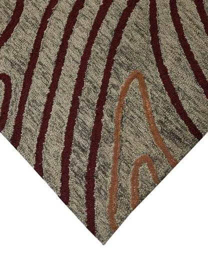 Khaki Wool & Viscose Striped Pattern Hand Tufted Rug Carpet