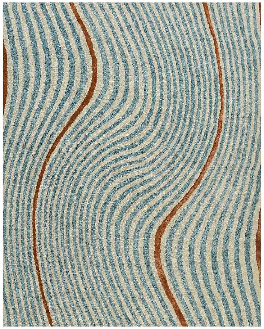 Colorful Wool & Viscose Striped Loop With Cut Pile Hand Tufted Rug Carpet