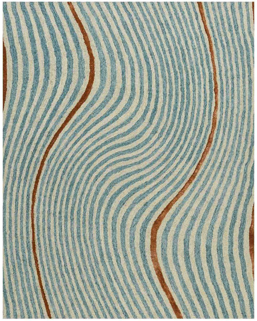 Colorful Wool & Viscose Striped Loop With Cut Pile Hand Tufted Rug Carpet