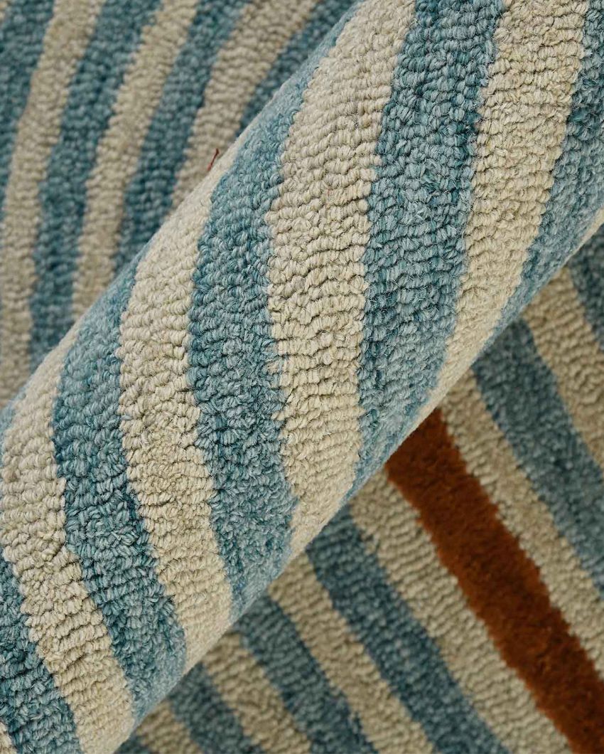 Colorful Wool & Viscose Striped Loop With Cut Pile Hand Tufted Rug Carpet