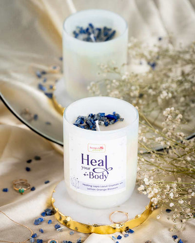 Heal Your Body Crystal Candle Wellness with Healing Crystals | 22.86 x 20.32 cm / 9 x 8 inches