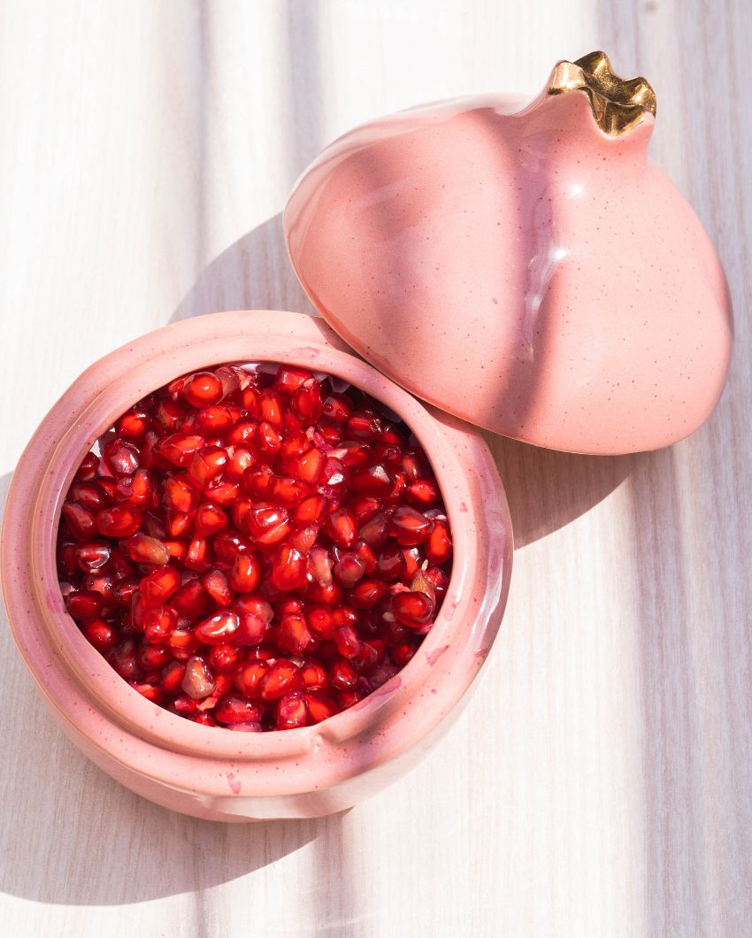 Ceramic Pomegranate Storage Jar | Red |15 x 12 x 12 cm / 6 x 5 x 5 inches