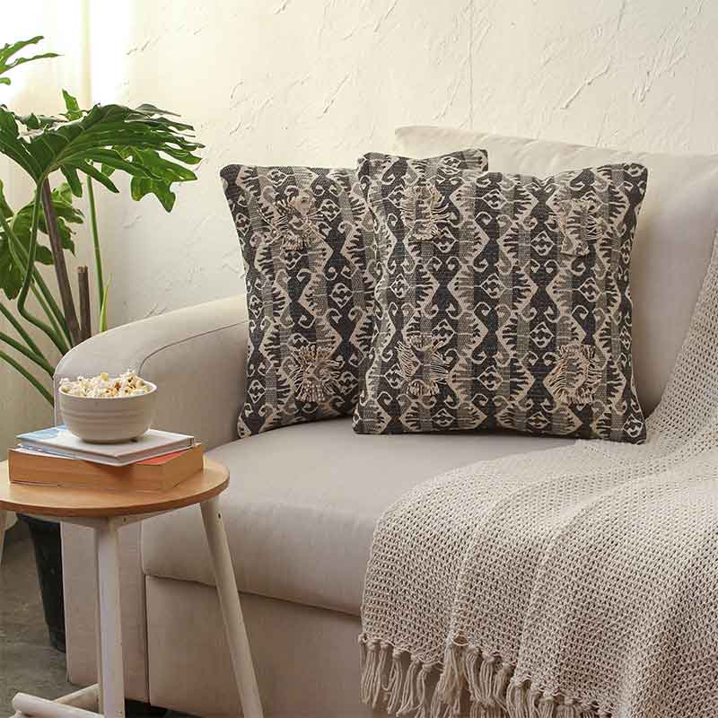 Brilie Cushion Covers | 16 x 16 Inhces | Set Of 2 | Multiple Colors Grey
