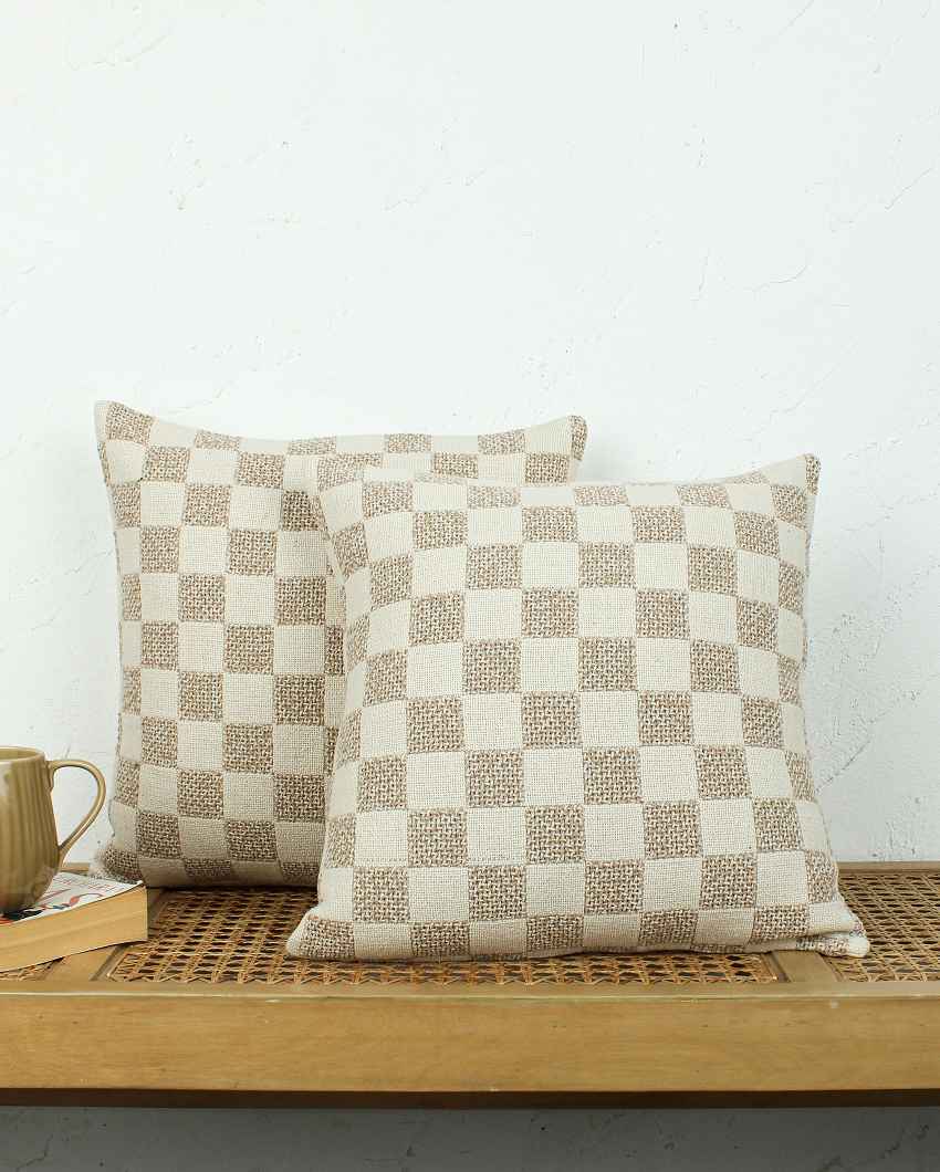 Checkerboard Beige Cushion Covers | Set of 2 | 16 x 16 inches