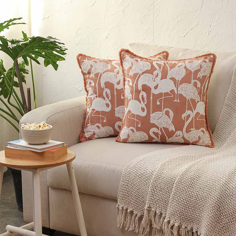 Jacana Cotton Cushion Covers | Single , Set of 2 |  16 x 16 Inches