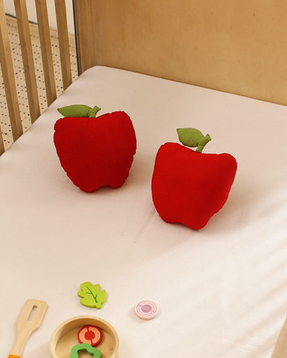 Juicy Apple Shaped Red Cotton Cushions | Set Of 2 | 12 x 13 inches