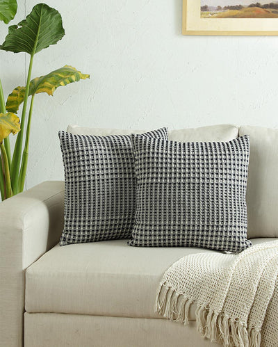 Textured Woven Houndstooth Checked Cushion Cover | Set of 2 | 18 x 18 Inches