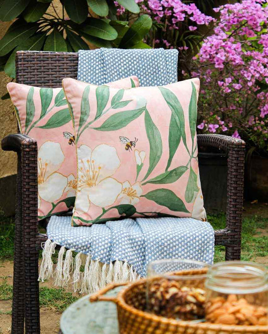 Pink Madhukar Cotton Satin Cushion Covers | Set of 2 | 16 X 16 Inches