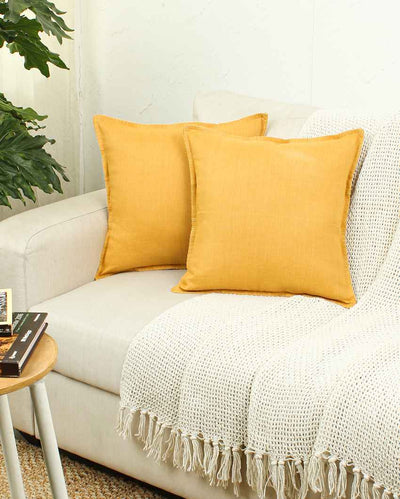 Noor Yellow Cotton Cushion Covers | Set of 2 | 16 x 16 inches