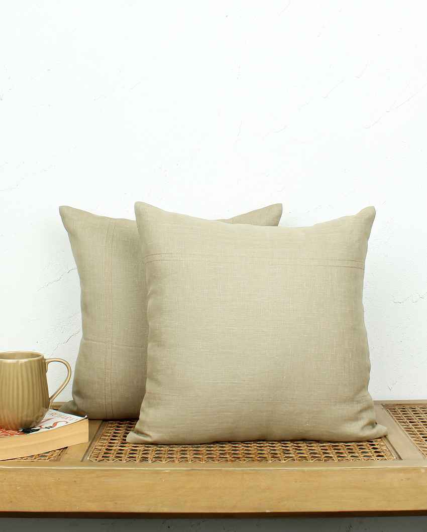 Saanjh Beige Stylish Cushion Covers | Set of 2 | 16 x 16 inches