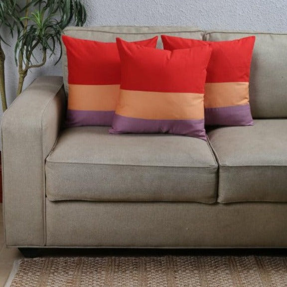 Block Stripe Cotton Cushion Covers | Set of 3 | 16 x 16 inch