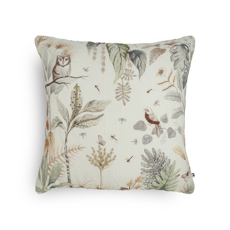 Cream Bagicha Hand Embroidered Cushion Cover 20x20 Inch