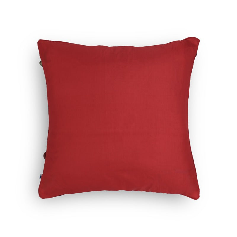 Tara Hand Embroidered Ravishing Red Cushion Cover 12x12 Inch