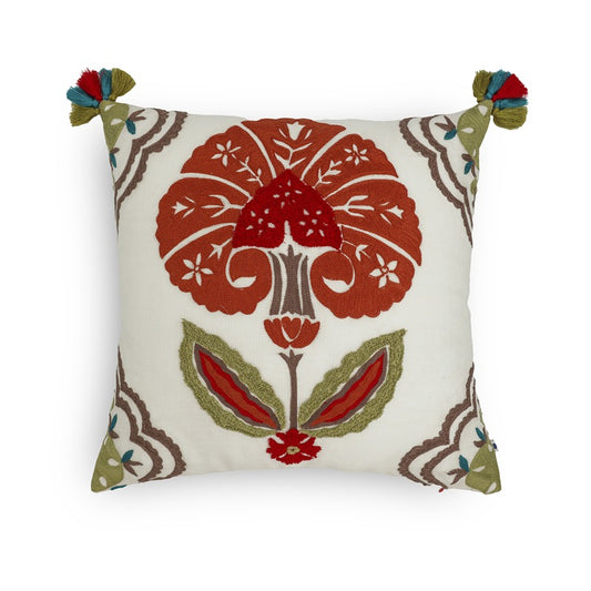 Saubhagya Hand Embroidered Cushion Cover Rust