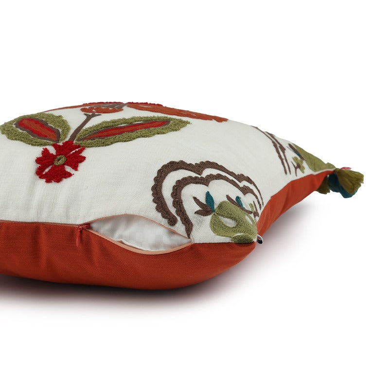 Saubhagya Hand Embroidered Cushion Cover Rust