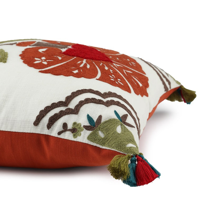 Saubhagya Hand Embroidered Cushion Cover Rust