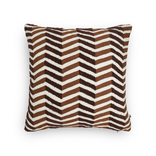 Hand Embroidered Brown Lahar Cushion Cover 16x16 Inch
