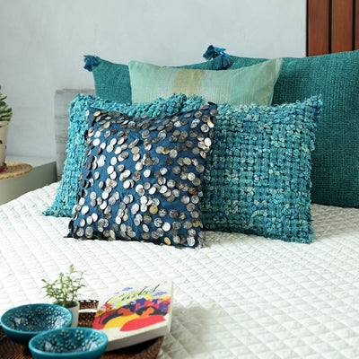 Cerulean Gunjan Handwoven Cushion Cover 12x12 Inch