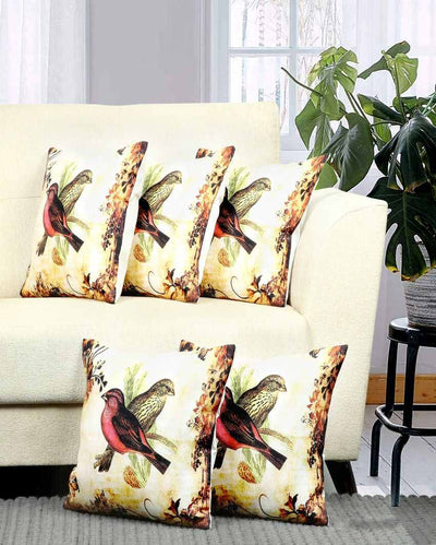 Elegant Birds Velvet Cushion Covers | Set of 5 | 16 x 16 inches