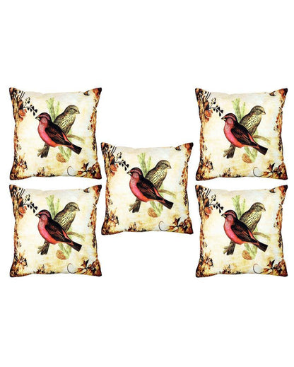 Elegant Birds Velvet Cushion Covers | Set of 5 | 16 x 16 inches