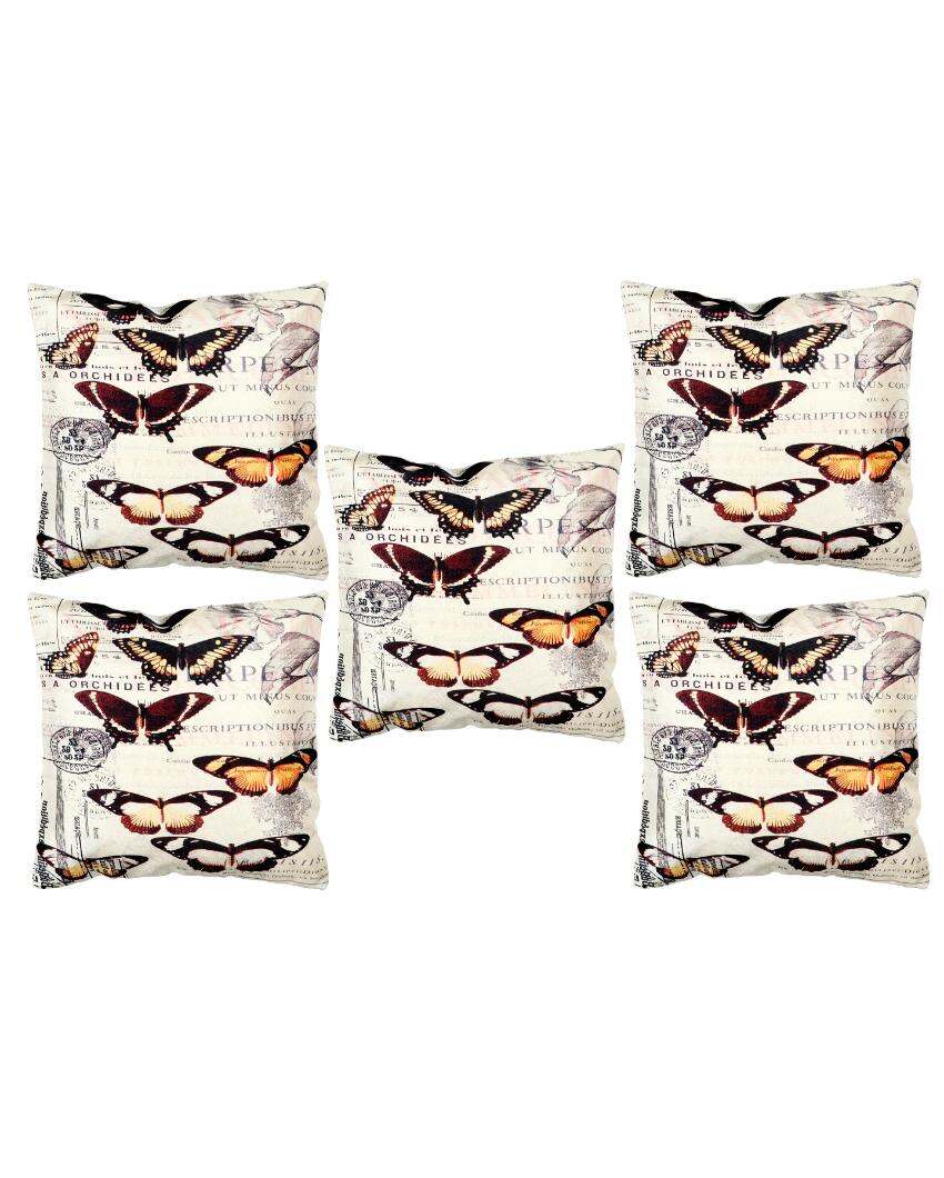 Beautiful Butterfly Velvet Cushion Covers | Set of 5 | 16 x 16 inches