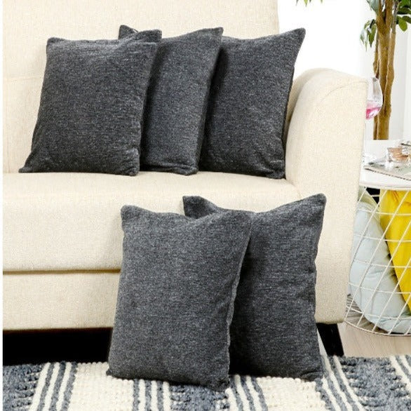 Modern Chenile Black Cushion Cover | Set of 5 | 16 x 16 Inches