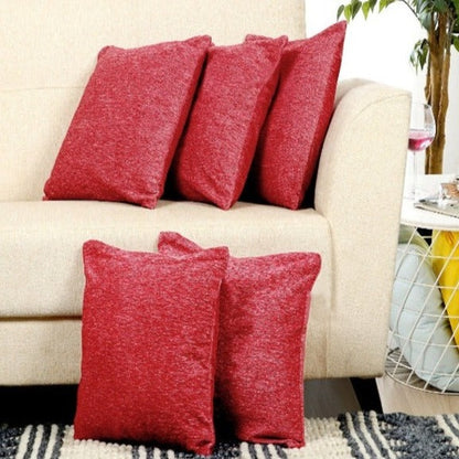Eleftheria Red Chenille Cushion Cover | Set of 5 | 16 x 16 inches