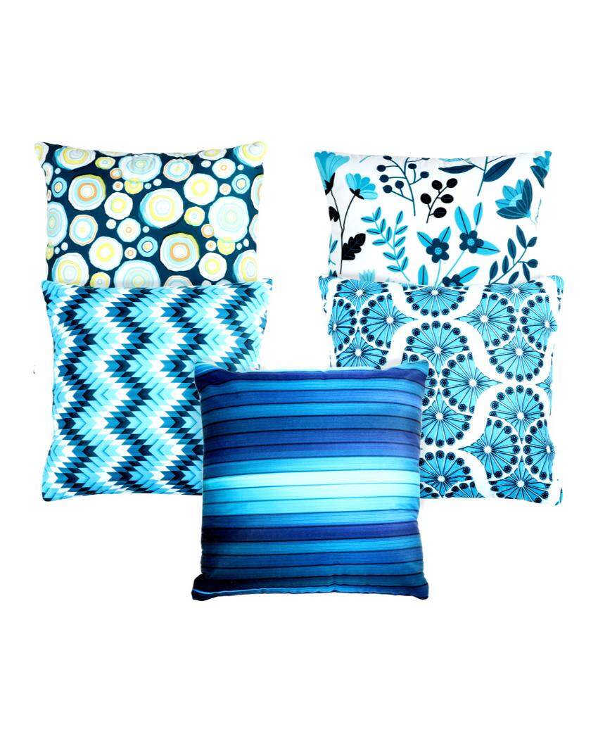 Vibrant Blue Mix Velvet Cushion Covers | Set of 5 | 16 x 16 inches