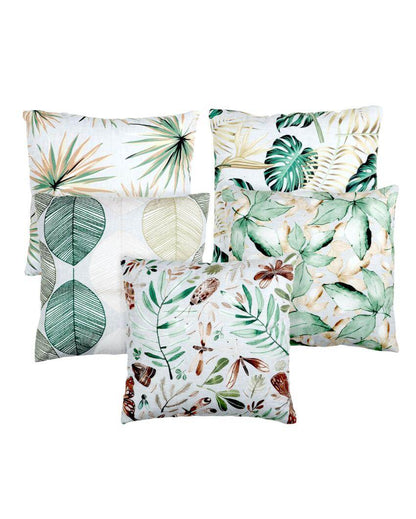 Lush Green Leaf Velvet Cushion Covers | Set of 5 | 16 x 16 inches