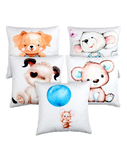 Adorable Kids Puppies Velvet Cushion Covers | Set of 5 | 16 x 16 inches