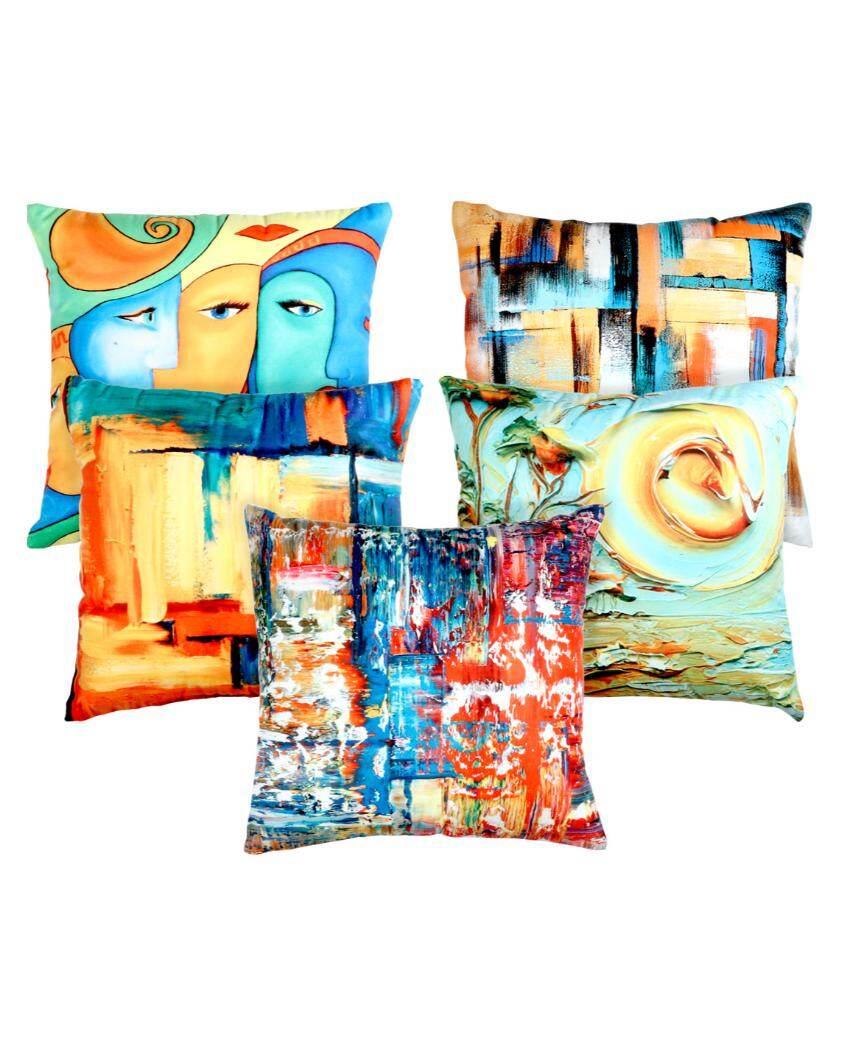 Artistic Abstract Painting Velvet Cushion Covers | Set of 5 | 16 x 16 inches