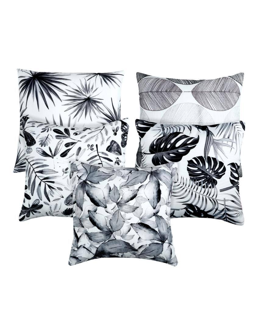 Bold Black Leaf Velvet Cushion Covers | Set of 5 | 16 x 16 inches