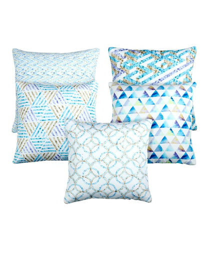 Geometric Blue Velvet Cushion Covers | Set of 5 | 16 x 16 inches