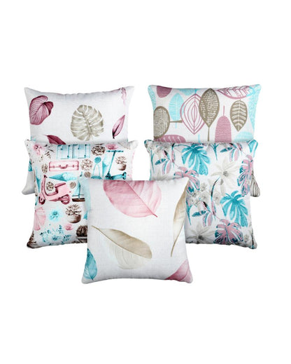 Modern Theme Abstract Blue & Pink Velvet Cushion Covers | Set of 5 | 16 x 16 inches