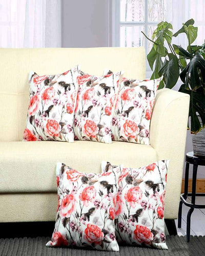 Beautiful Flower Velvet Cushion Covers | Set of 5 | 16 x 16 inches