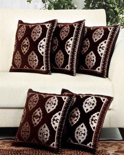 Vintage Brown Chenille Cushion Covers | Set of 5 | 16 x 16 inches