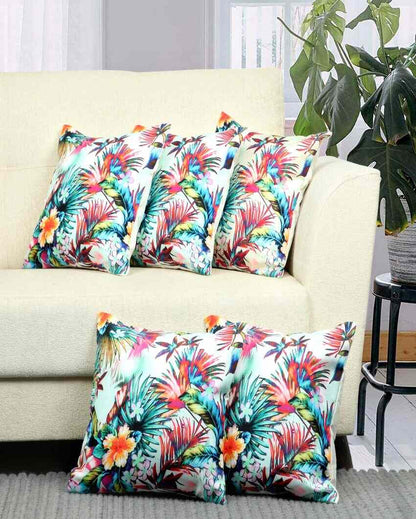 Bright Mix Flower Velvet Cushion Covers | Set of 5 | 16 x 16 inches