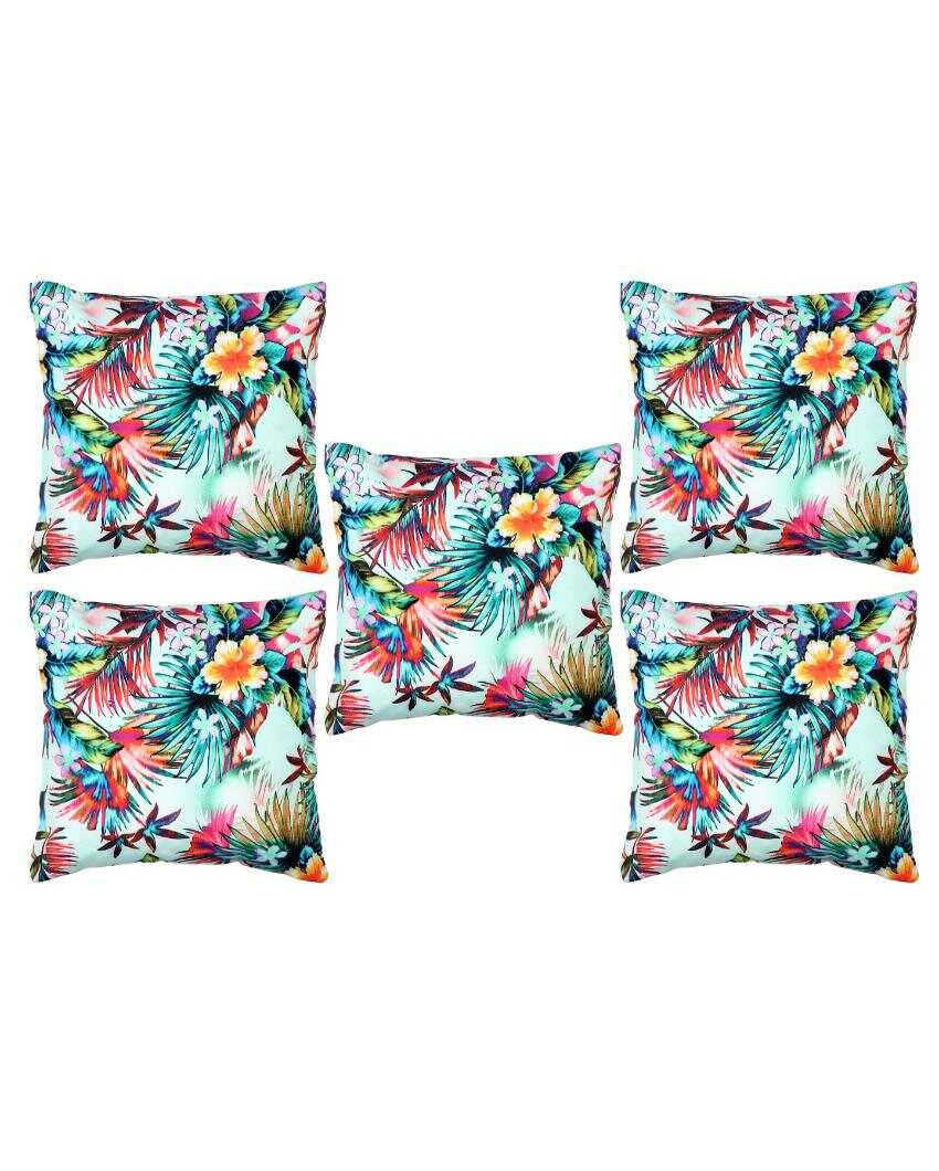 Bright Mix Flower Velvet Cushion Covers | Set of 5 | 16 x 16 inches