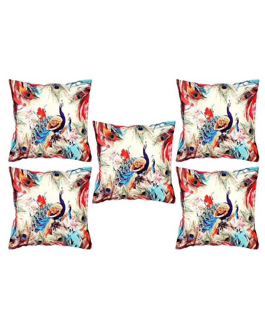 Peacock Flower Velvet Cushion Covers | Set of 5 | 16 x 16 inches