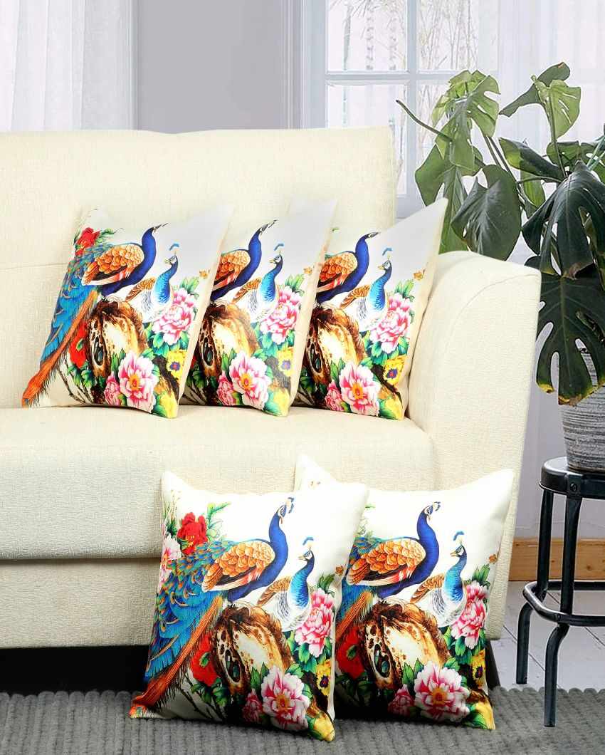 Majestic Peacock Velvet Cushion Covers | Set of 5 | 16 x 16 inches