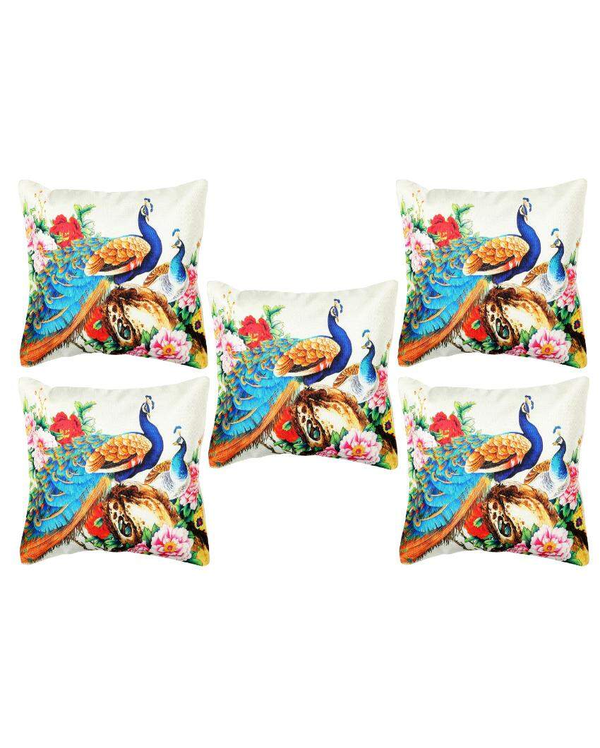 Majestic Peacock Velvet Cushion Covers | Set of 5 | 16 x 16 inches