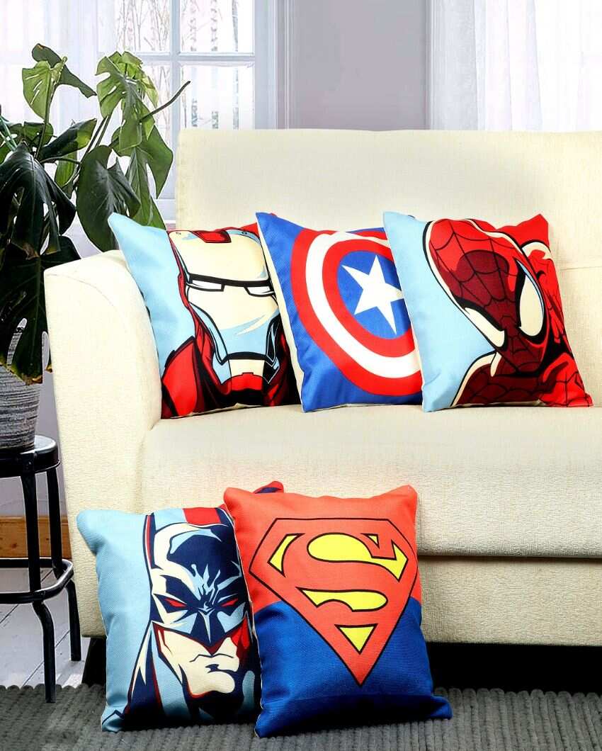 Fun Superhero Velvet Cushion Covers | Set of 5 | 16 x 16 inches