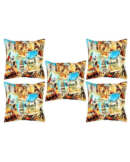 World Pic Velvet Cushion Covers | Set of 5 | 16 x 16 inches